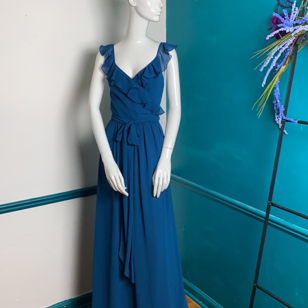 Joanna August Ceremony chiffon formal teal wrap dress. NWT